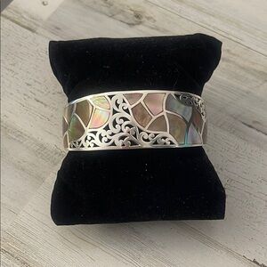 Lois Hill Sterling Silver Mother of Pearl Inlay Wide Cuff Bracelet
